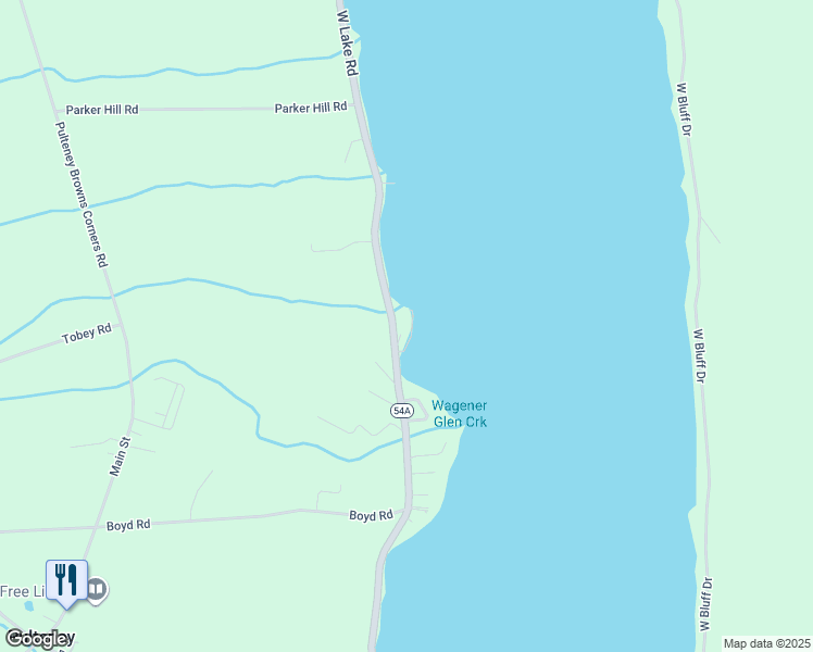 map of restaurants, bars, coffee shops, grocery stores, and more near 15008 Burgers Point in Pulteney