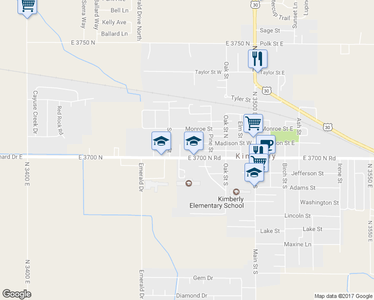 map of restaurants, bars, coffee shops, grocery stores, and more near 548 Center Street West in Kimberly
