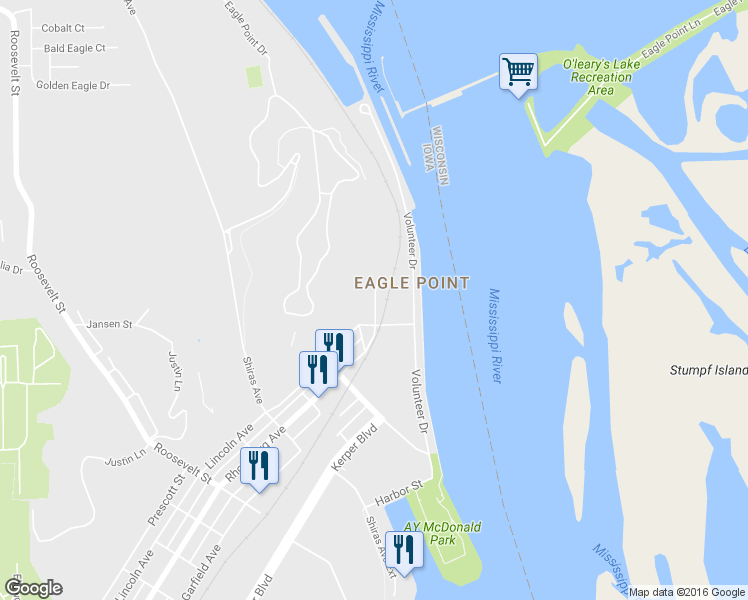 map of restaurants, bars, coffee shops, grocery stores, and more near Lime Street in Dubuque