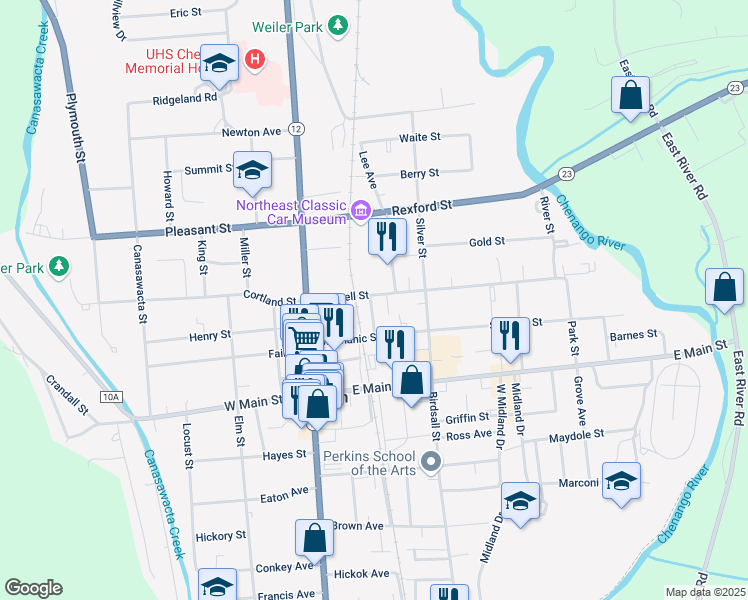 map of restaurants, bars, coffee shops, grocery stores, and more near 32.5 Mitchell Street in Norwich