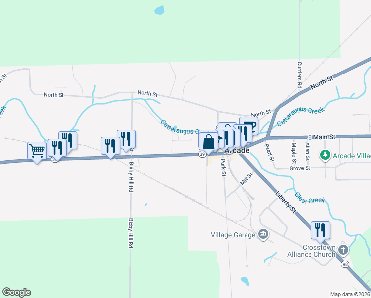 map of restaurants, bars, coffee shops, grocery stores, and more near 365 Main Street in Arcade