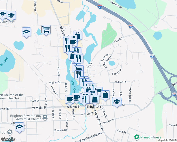 map of restaurants, bars, coffee shops, grocery stores, and more near 495 Jenny Way in Brighton