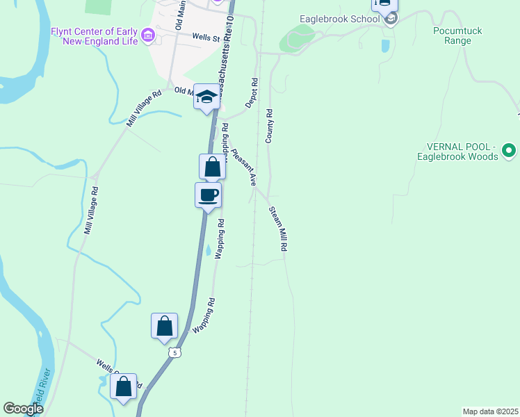 map of restaurants, bars, coffee shops, grocery stores, and more near 8 Steam Mill Road in Deerfield