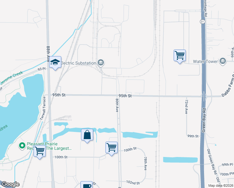 map of restaurants, bars, coffee shops, grocery stores, and more near 8105 95th Street in Pleasant Prairie