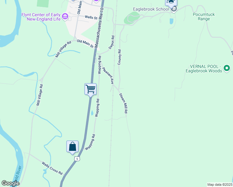 map of restaurants, bars, coffee shops, grocery stores, and more near 8 Steam Mill Road in Deerfield