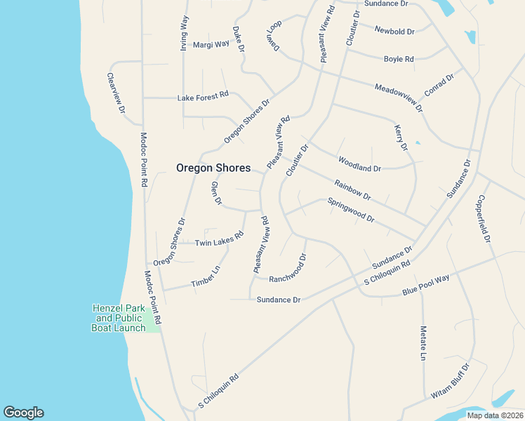 map of restaurants, bars, coffee shops, grocery stores, and more near 34203 Glen Drive in Chiloquin