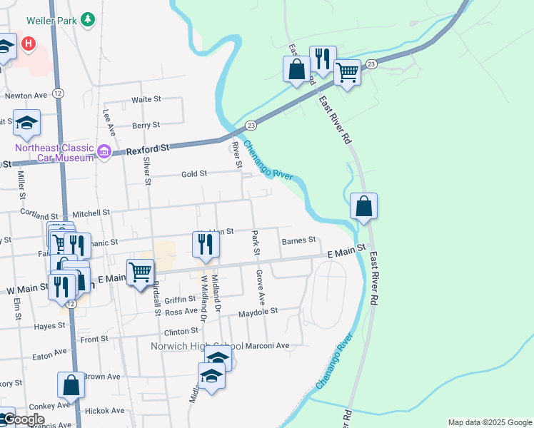 map of restaurants, bars, coffee shops, grocery stores, and more near 71 Sheldon Street in Norwich