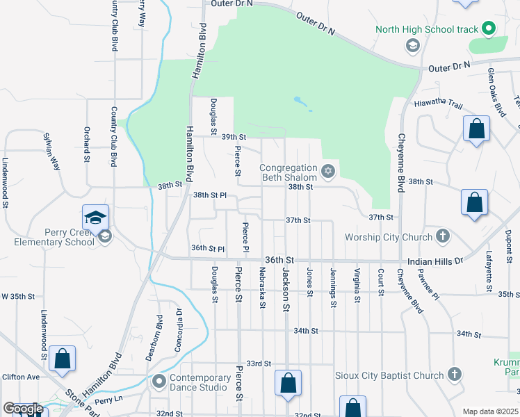 map of restaurants, bars, coffee shops, grocery stores, and more near 3700 Nebraska Street in Sioux City