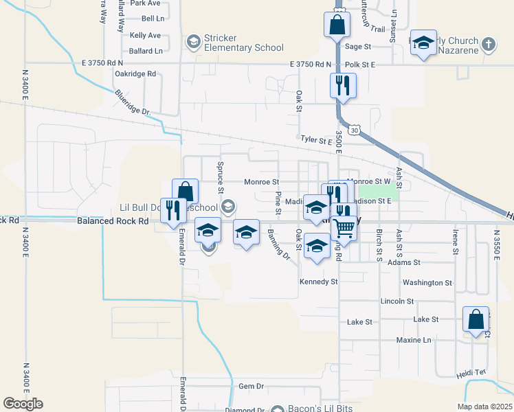 map of restaurants, bars, coffee shops, grocery stores, and more near 548 Center Street West in Kimberly