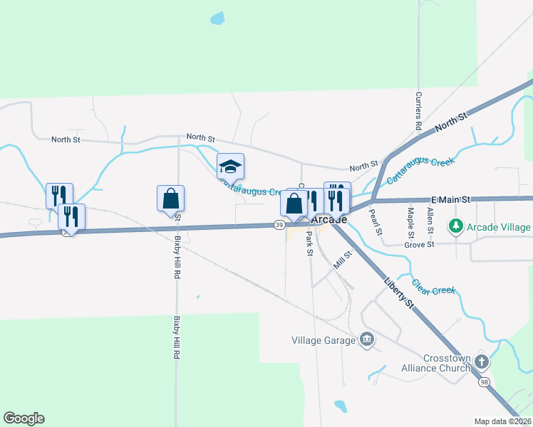 map of restaurants, bars, coffee shops, grocery stores, and more near 365 Main Street in Arcade