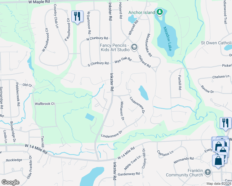 map of restaurants, bars, coffee shops, grocery stores, and more near 4887 Beacon Hill Drive in Bloomfield Hills