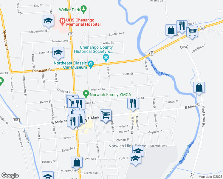map of restaurants, bars, coffee shops, grocery stores, and more near 31 Silver Street in Norwich