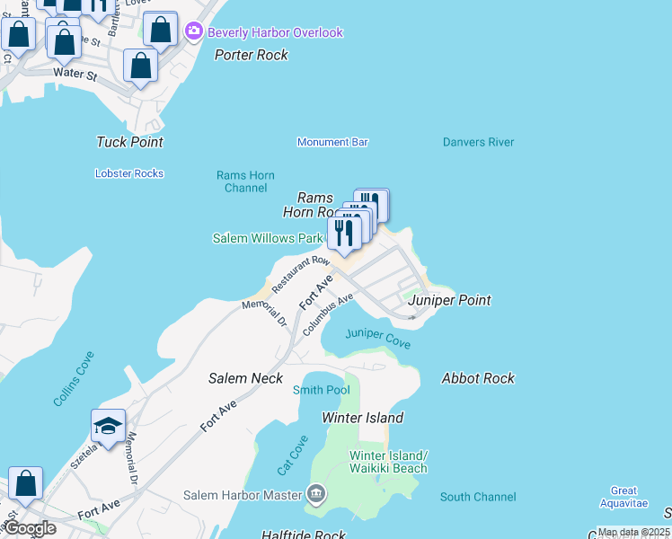 map of restaurants, bars, coffee shops, grocery stores, and more near 298 Fort Avenue in Salem