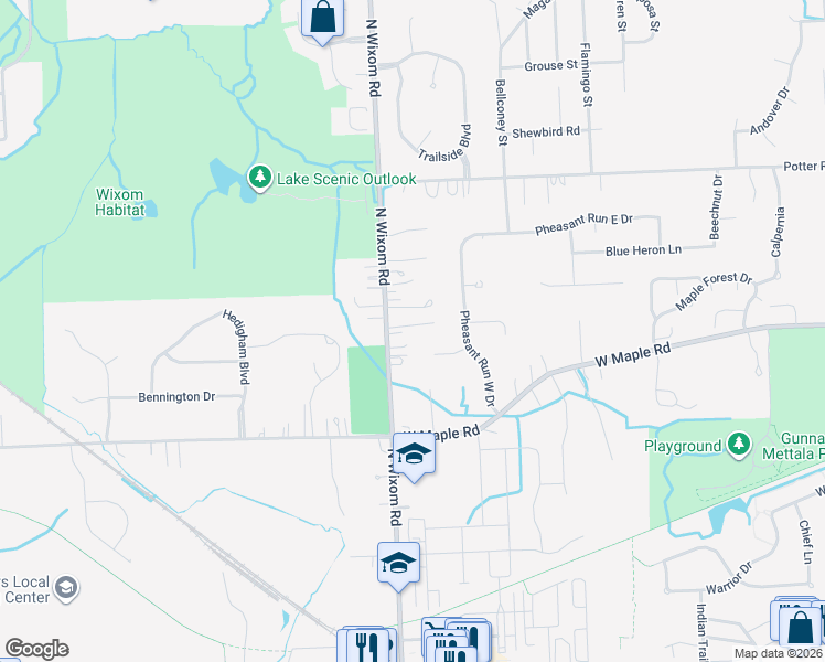 map of restaurants, bars, coffee shops, grocery stores, and more near 3184 Thimbleberry Court in Wixom
