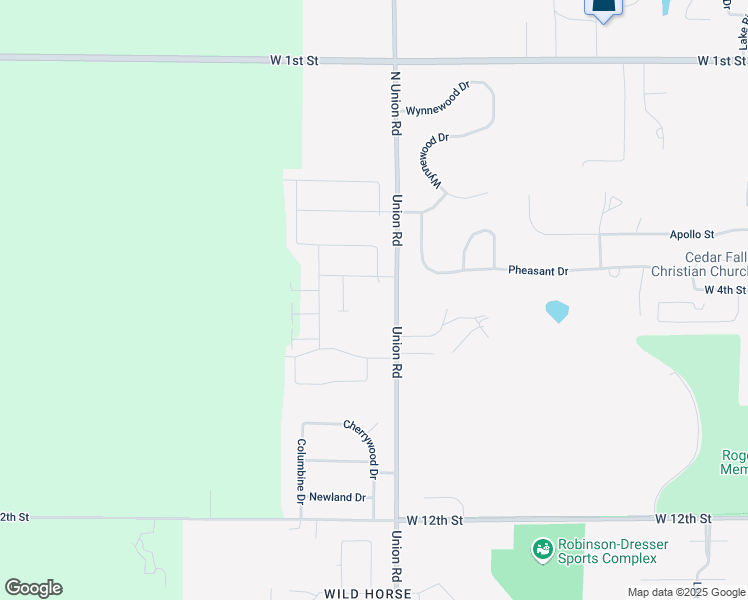 map of restaurants, bars, coffee shops, grocery stores, and more near 407-673 Union Road in Cedar Falls