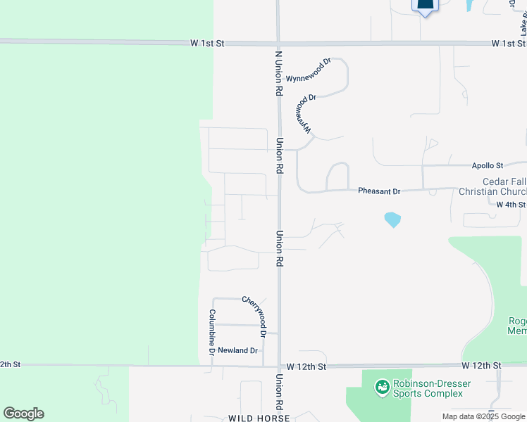 map of restaurants, bars, coffee shops, grocery stores, and more near 407-673 Union Road in Cedar Falls