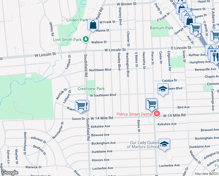 map of restaurants, bars, coffee shops, grocery stores, and more near 1626 Maryland Boulevard in Birmingham