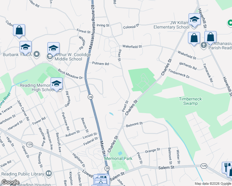 map of restaurants, bars, coffee shops, grocery stores, and more near 23 Duck Road in Reading