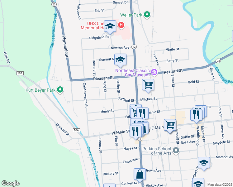 map of restaurants, bars, coffee shops, grocery stores, and more near 16 Miller St in Norwich