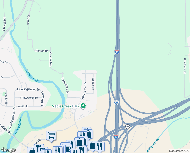 map of restaurants, bars, coffee shops, grocery stores, and more near 2955 Deer Path Way in Beloit