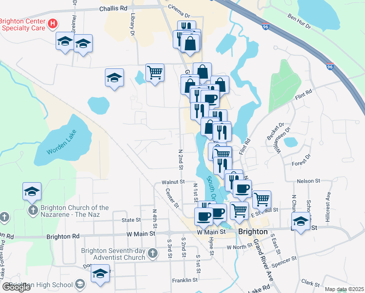 map of restaurants, bars, coffee shops, grocery stores, and more near 735 North 2nd Street in Brighton