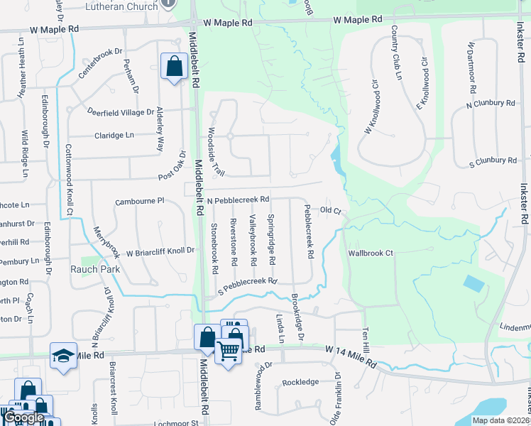 map of restaurants, bars, coffee shops, grocery stores, and more near 7016 North Pebblecreek Road in West Bloomfield Township
