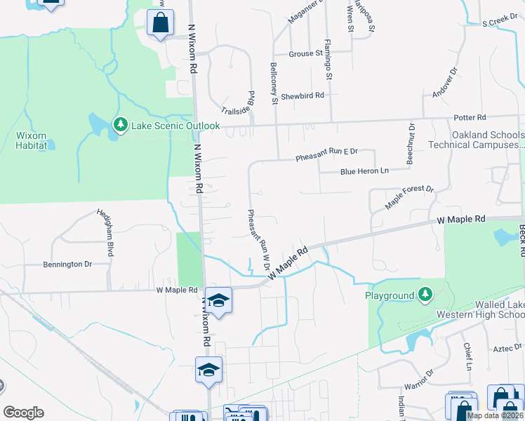 map of restaurants, bars, coffee shops, grocery stores, and more near 3152 Mulberry Court in Wixom