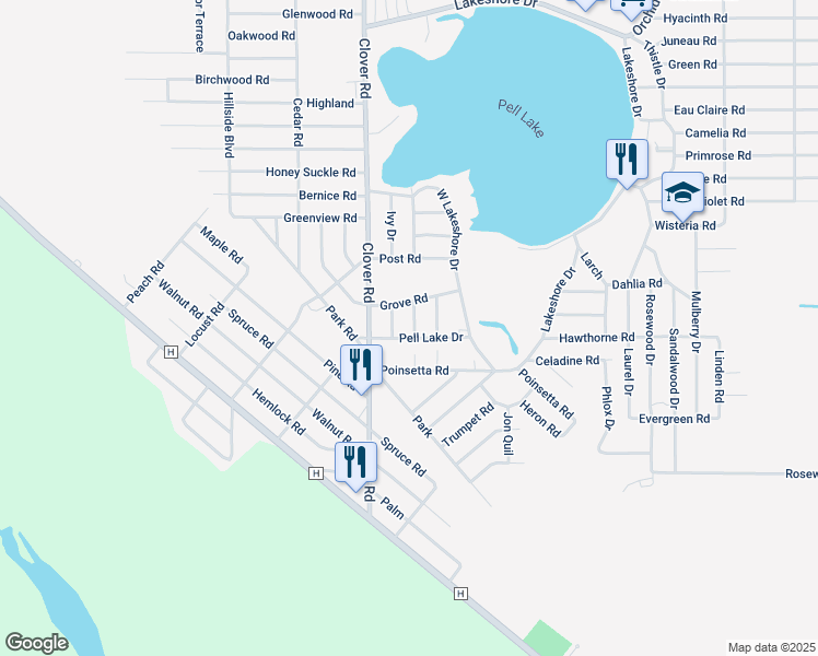 map of restaurants, bars, coffee shops, grocery stores, and more near N1226 Birch Drive in Genoa City