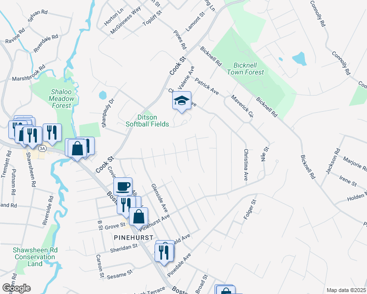 map of restaurants, bars, coffee shops, grocery stores, and more near 8 Ben Place in Billerica