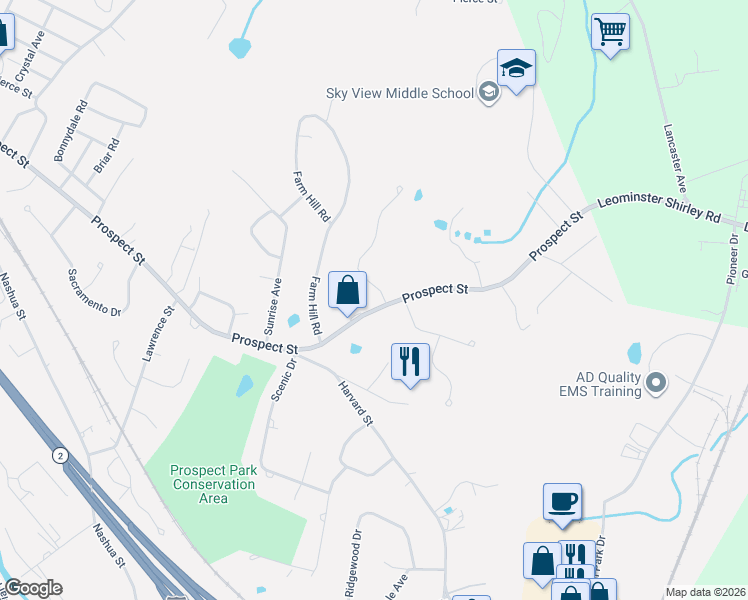 map of restaurants, bars, coffee shops, grocery stores, and more near 20 Buttermilk Road in Leominster