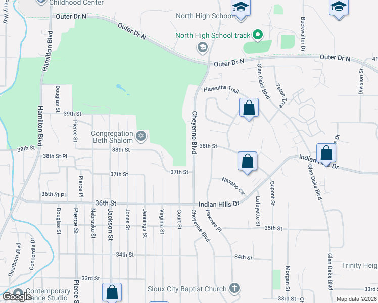 map of restaurants, bars, coffee shops, grocery stores, and more near 3715 Cheyenne Blvd in Sioux City