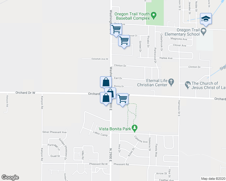 map of restaurants, bars, coffee shops, grocery stores, and more near 919 Washington Street South in Twin Falls