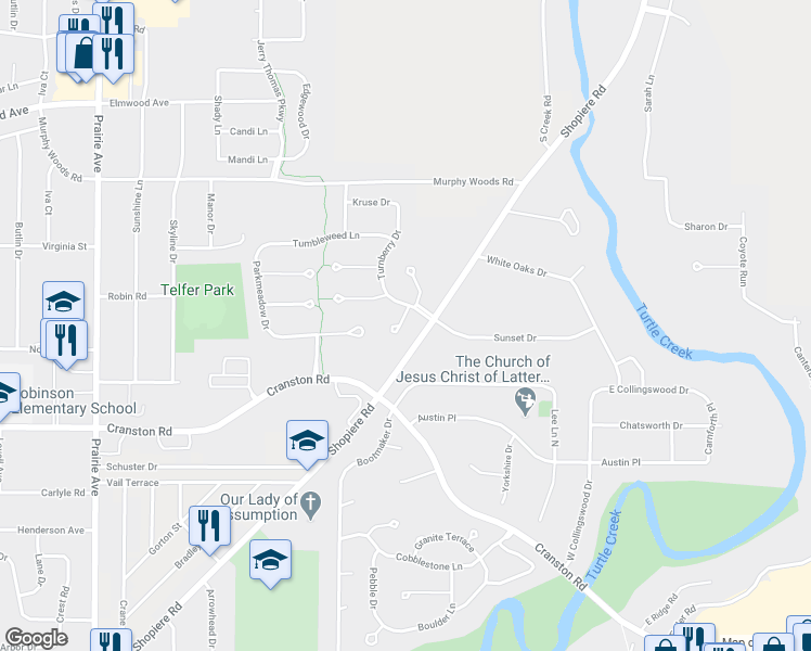 map of restaurants, bars, coffee shops, grocery stores, and more near 2322 Turnberry Court in Beloit
