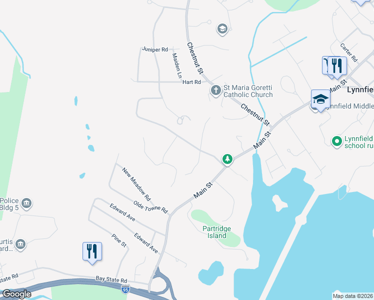 map of restaurants, bars, coffee shops, grocery stores, and more near 12 Heritage Lane in Lynnfield