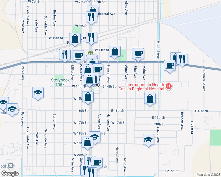 map of restaurants, bars, coffee shops, grocery stores, and more near 305-307 East 14th Street in Burley