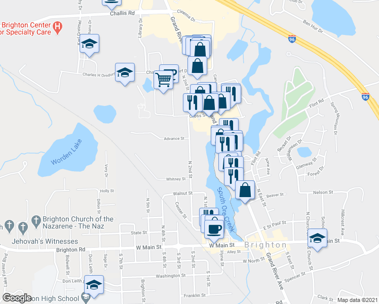 map of restaurants, bars, coffee shops, grocery stores, and more near 708 North 2nd Street in Brighton