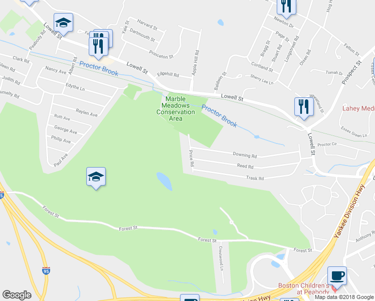 map of restaurants, bars, coffee shops, grocery stores, and more near 9 Price Road in Peabody