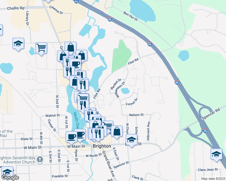 map of restaurants, bars, coffee shops, grocery stores, and more near 321 Williamsen Drive in Brighton
