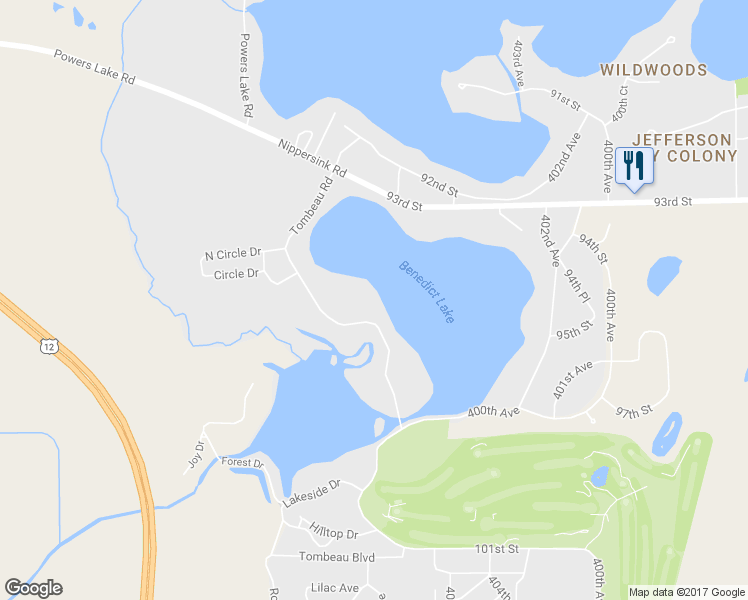 map of restaurants, bars, coffee shops, grocery stores, and more near N1168 Tombeau Road in Genoa City