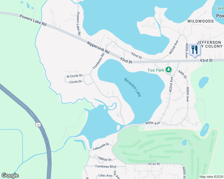 map of restaurants, bars, coffee shops, grocery stores, and more near N1168 Tombeau Road in Genoa City