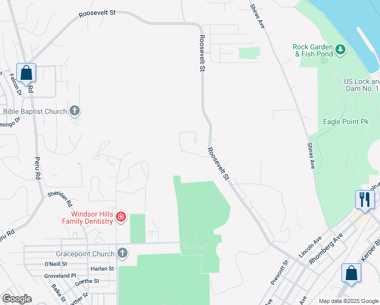 map of restaurants, bars, coffee shops, grocery stores, and more near 1801 Amelia Drive in Dubuque