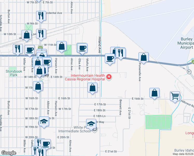 map of restaurants, bars, coffee shops, grocery stores, and more near 1401 Oriental Avenue in Burley