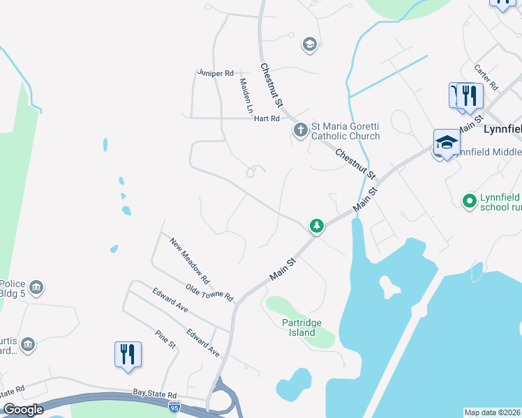 map of restaurants, bars, coffee shops, grocery stores, and more near 12 Heritage Lane in Lynnfield