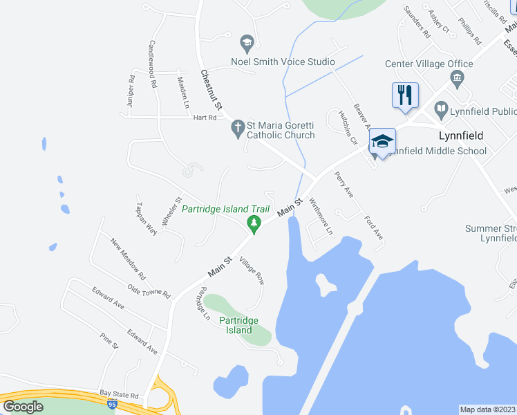 map of restaurants, bars, coffee shops, grocery stores, and more near 368 Main Street in Lynnfield