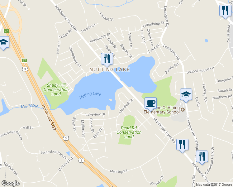 map of restaurants, bars, coffee shops, grocery stores, and more near 7 Mass Avenue in Billerica