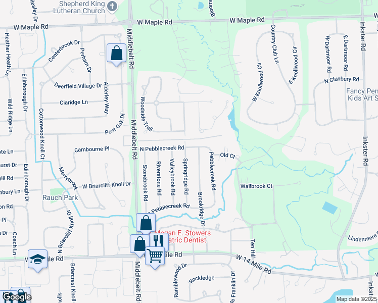 map of restaurants, bars, coffee shops, grocery stores, and more near 7028 Brookridge Drive in West Bloomfield Township