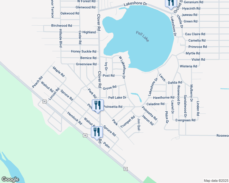 map of restaurants, bars, coffee shops, grocery stores, and more near N1226 Birch Drive in Genoa City