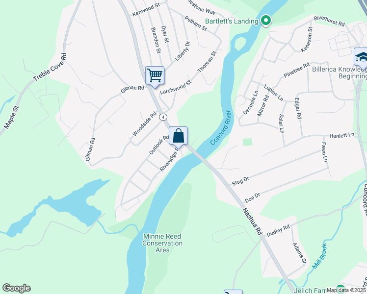 map of restaurants, bars, coffee shops, grocery stores, and more near 261 Nashua Road in Billerica