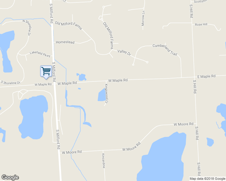 map of restaurants, bars, coffee shops, grocery stores, and more near 727 West Maple Road in Milford Charter Township