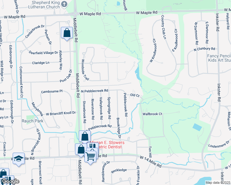 map of restaurants, bars, coffee shops, grocery stores, and more near 7028 Brookridge Drive in West Bloomfield Township